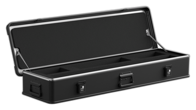 ZARGES K470-Matte Black-31016053 rifle case open, black foam in the lid and a long cut-out insert