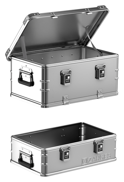ZARGES K470-Plus Hood Case (units 40500 & 40501), hood with lid open above the separate base tray
