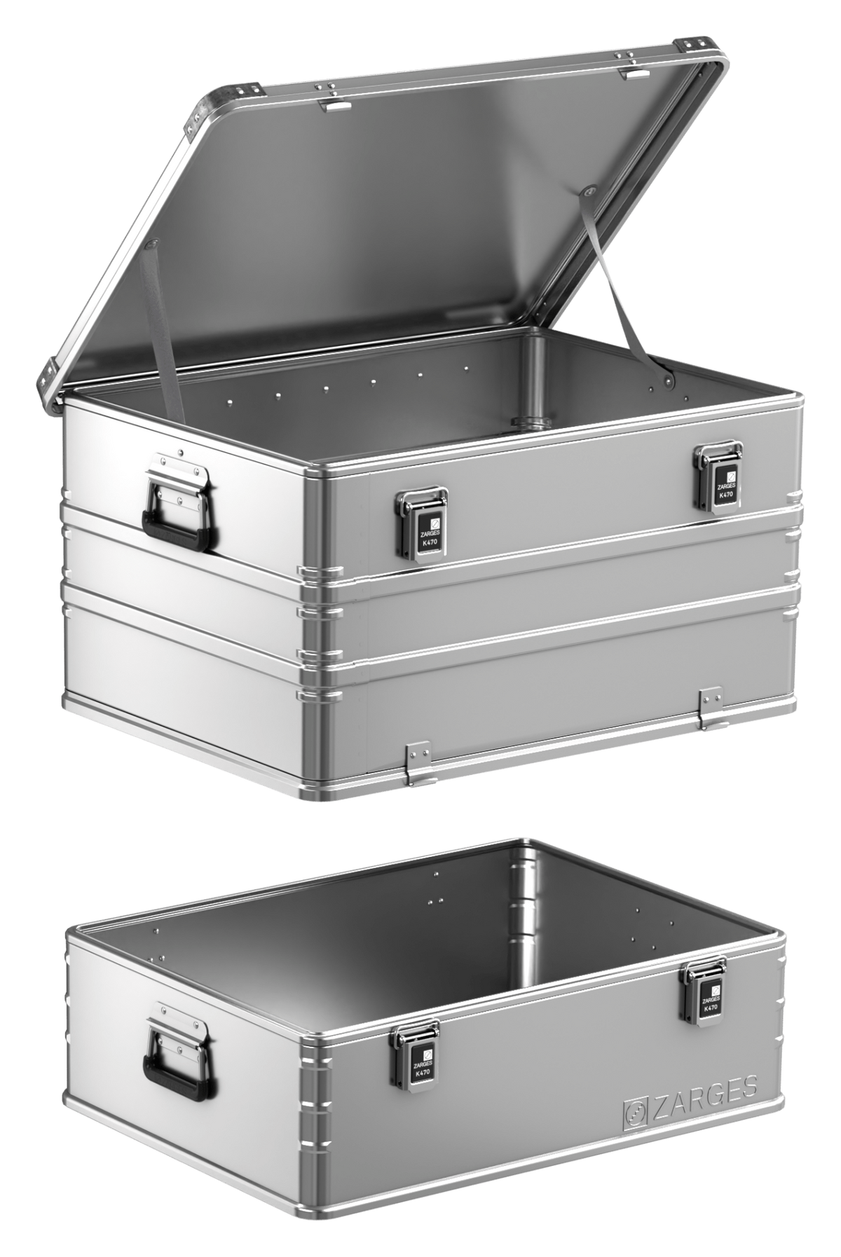 ZARGES K470-Plus Hood Case (units 40504 & 40505), hood lid open, lifted off its base tray