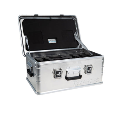 ZARGES PistolPak Case with lid open, foam-lined lid and cut-foam pistol slots