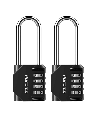 ZARGES Shackle Locks: pair of black four-digit combination padlocks with long steel shackles