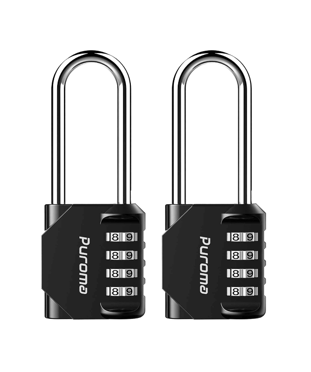 ZARGES Shackle Locks: pair of black four-digit combination padlocks with long steel shackles
