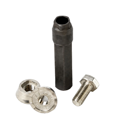 Tamper-Resistant Mounting Hardware: hex socket key, stainless bolt and two tamper-resistant nuts