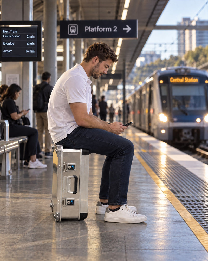 ZARGES VOYAGER card collector case in use: train station