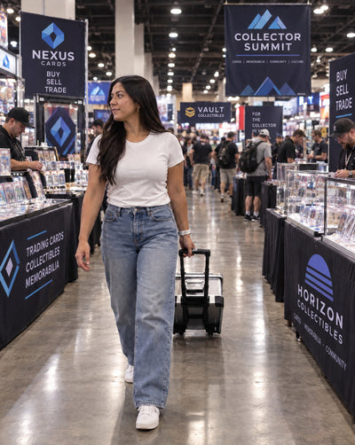 ZARGES VOYAGER card collector case in use: woman at a card show