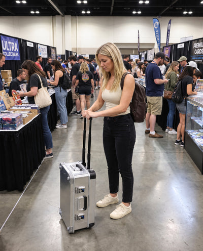 ZARGES VOYAGER card collector case in use: in a card expo handle out