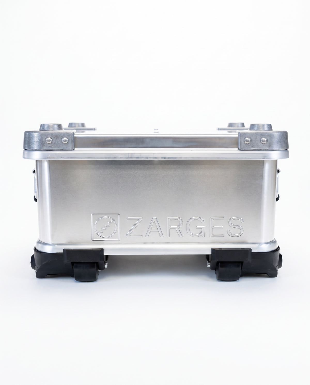 ZARGES VOYAGER Open Edition left end with embossed ZARGES logo above its two wheels