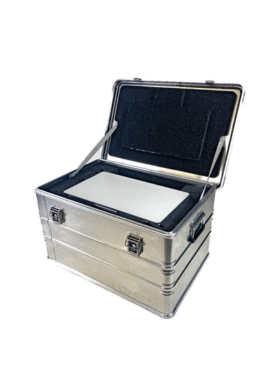 ZARGES Starlink Shuttle Case open with the Starlink dish stored flat in its fitted foam tray