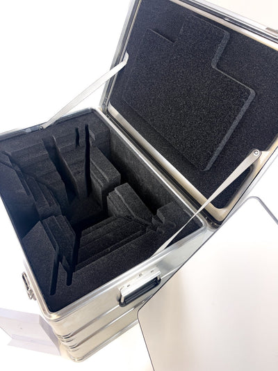 ZARGES Starlink Shuttle Case close-up from above of the empty cut-foam compartments and lid foam